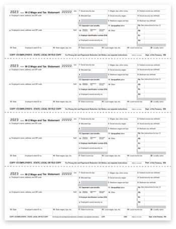 Employer W2 Tax Forms, 4up V2 Horizontal Format, Copy D-1 for Employer State, City and File, W-2 Forms for 2023 - ZBPforms.com