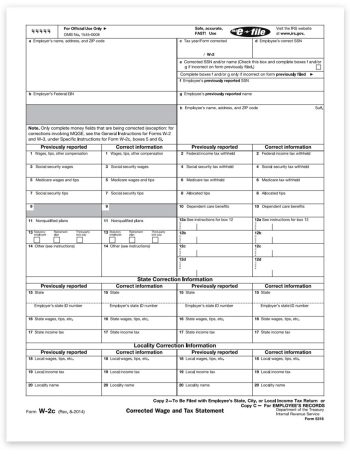 W2C Correction Tax Forms, Employee State, City, File Copy C-2 W-2C Form - ZBPforms.com