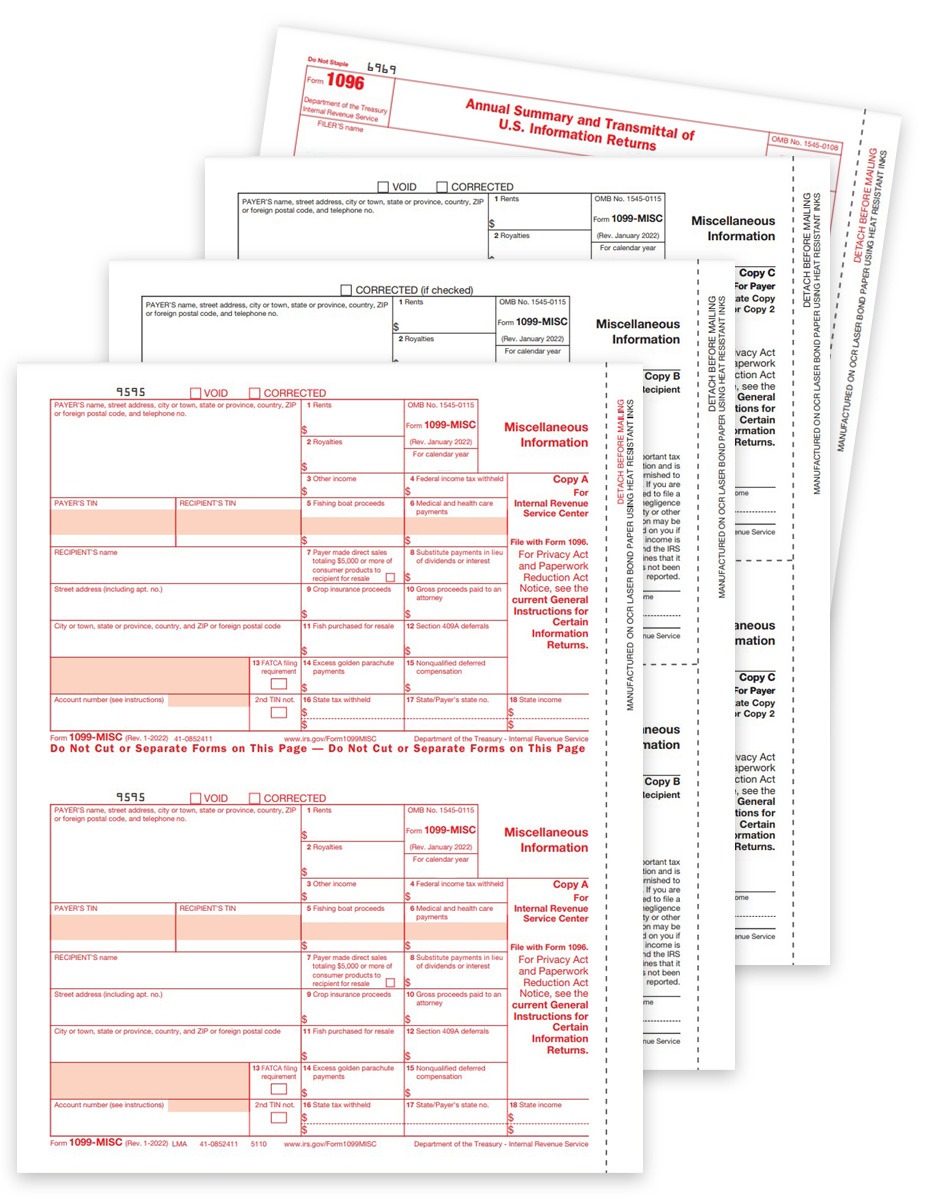1099MISC Tax Forms Sets with Payer and Recipient Copies. New Efile Rules - zbpforms.com