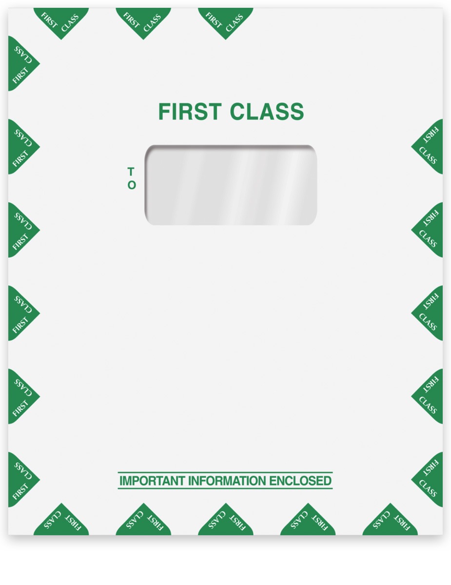 Large First Class Mail Envelope, Portrait with Single Center Window, Green - 9-1/2" x 11-1/2" - ZBPforms.com