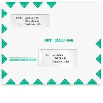 Landscape Format First Class Mail Envelope. Double Windows with Smaller Top Window. 11-1/2" x 9-1/2" - ZBPforms.com