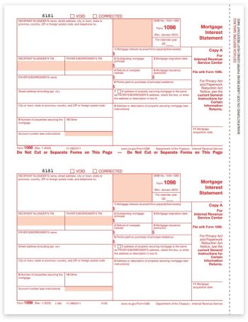 1098 Forms for Reporting Mortgage Interest, IRS Copy A Official 1098 Forms - ZBPforms.com