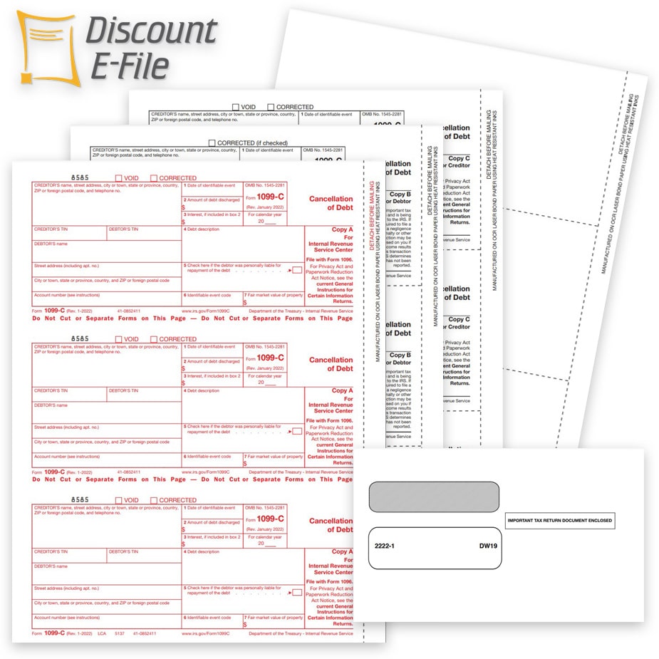 1099C Tax Forms for Cancellation of Debt. Official Forms, Blank Perforated Paper and Envelopes for 1099-C - ZBPforms.com