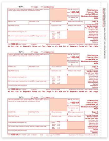 Form 1099SA for Distributions from HSA or MSA. Official IRS Copy A 1099-SA Forms - ZBPforms.com