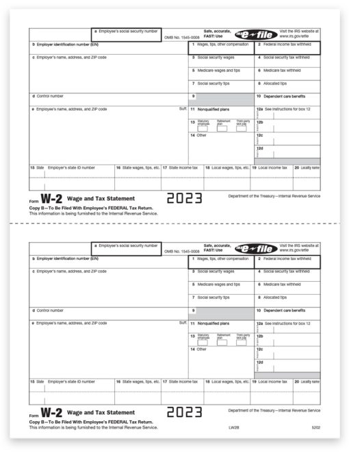 W2 Tax Forms, Copy B Forms for Employee Federal Filing, 2023 W-2 Forms - ZBPforms.com
