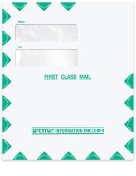 Large, Double Window First Class Mail Envelopes 9-1/2" x 11-1/2", Top Windows, Green, Self-Seal - ZBPforms.com