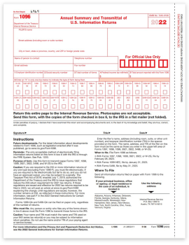 Official 1096 Forms for Summary and Transmittal of 1099 Forms to the IRS - ZBPforms.com