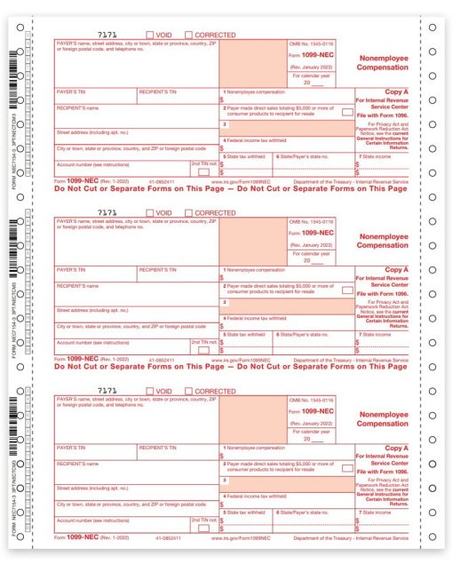Carbonless 1099NEC Tax Forms for 2022. Continuous Multi-Part 1099-NEC Forms for Pin-Fed Printers - ZBPforms.com