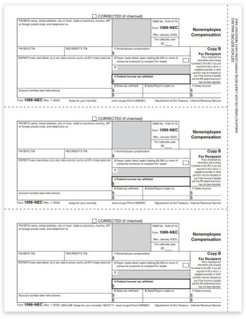 Form 1099NEC Copy B for 2022, Recipient Federal 1099NEC Tax Form - ZBPforms.com