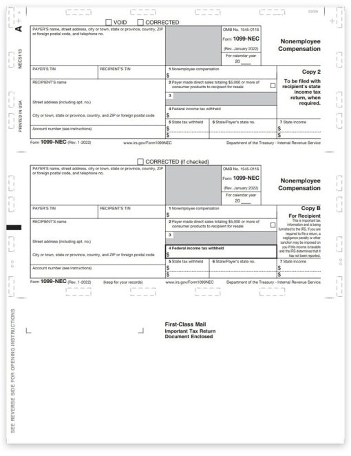 Pressure Seal 1099NEC Forms for 2022. Recipient Copies. 11-inch Z-Fold - ZBPforms.com