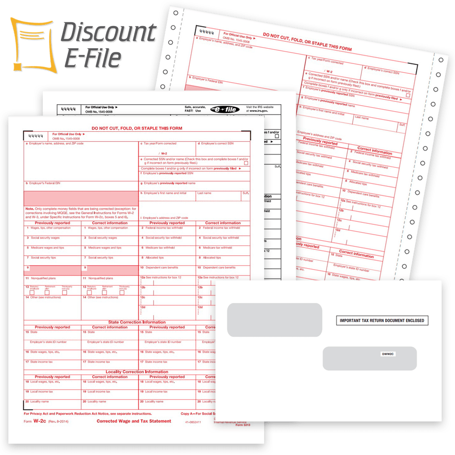 W2C Correction Tax Forms and Envelopes for Corrected W-2 Form Filing - ZBPforms.com