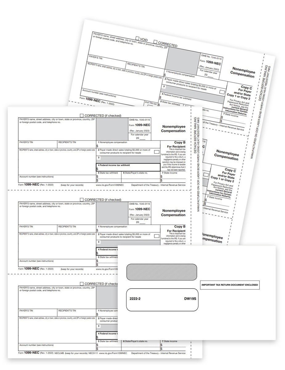 1099NEC Tax Forms and Envelopes Sets for Efilers