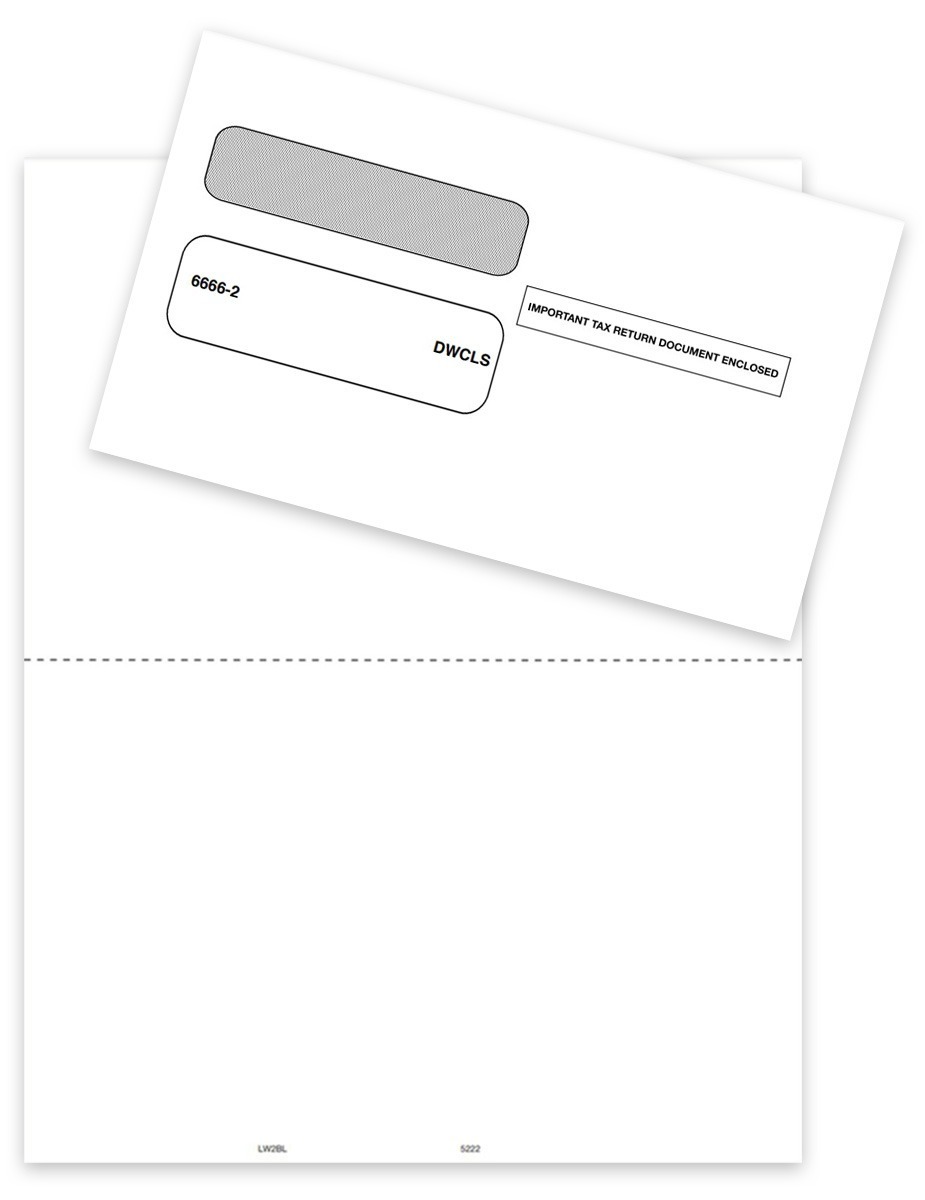W2 Blank 2up Perforated Paper and Envelopes Set for Employee Copy Mailing in 2023