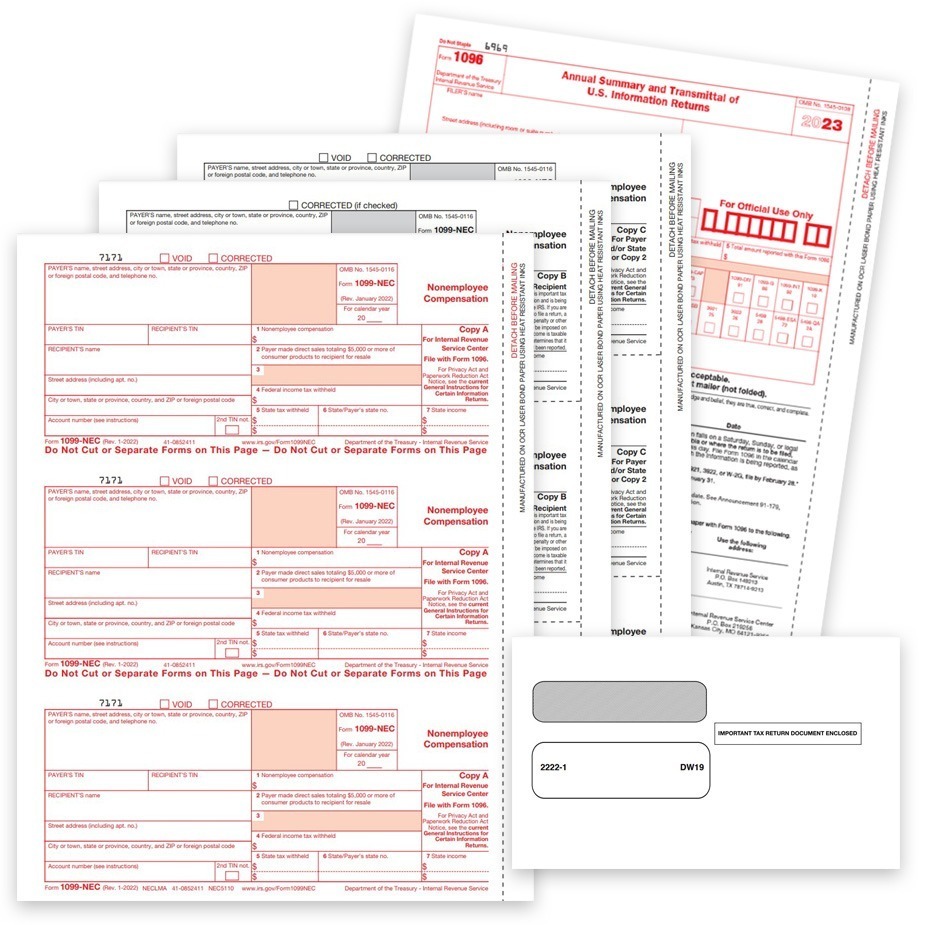 1099 Tax Form Sets with Envelopes for 2023, 1099NEC, MISC and More with all Payer and Recipient Copies - ZBPforms.com