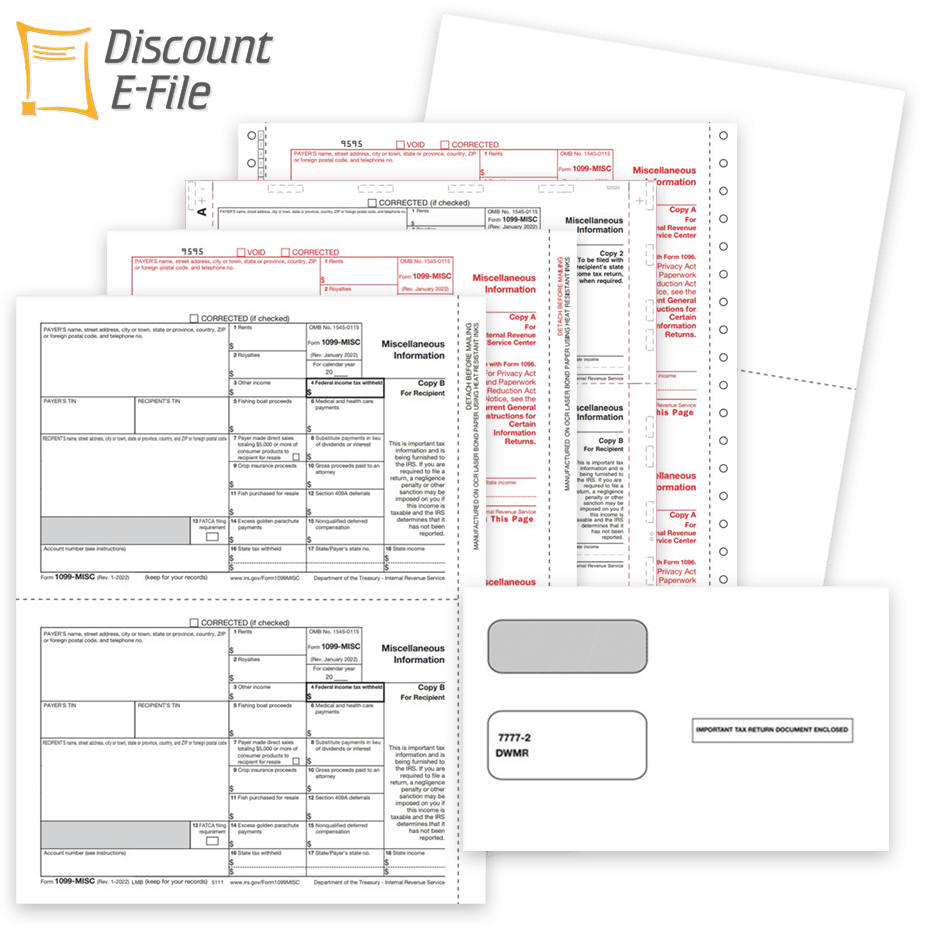 1099MISC Tax Forms for 2023 Reporting of Miscellaneous Income. Official Preprinted Forms, Perforated Blank Paper, Pressure Seal, Envelopes and More - zbpforms.com