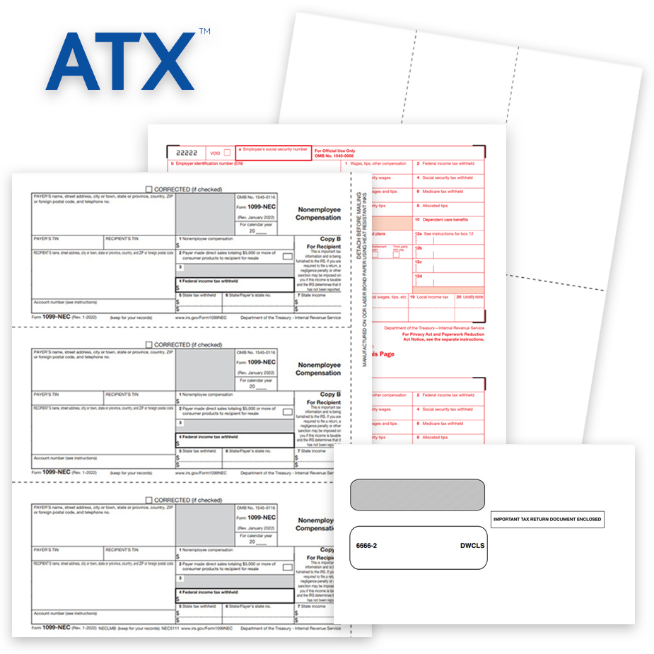 ATX Software compatible 1099 & W2 tax forms and envelopes, official forms, blank perforated paper and more - zbpforms.com